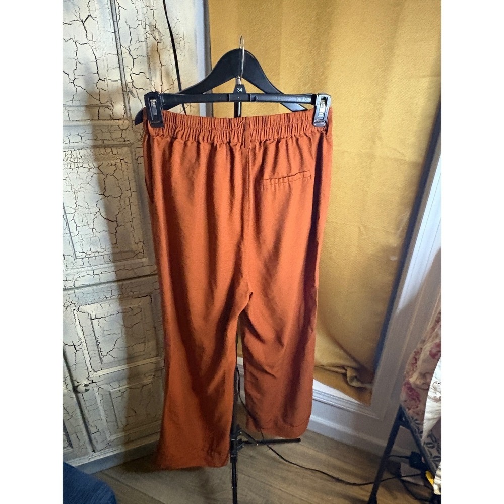 Lulus Rust Orange Linen Blend Wide Leg Pants Large Boho Trouser Cuffed Hem - Picture 3 of 6